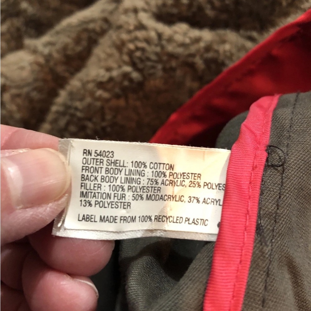 Gap Khaki Green Jacket With Fleece Lining & Faux Fur Hood - Womens L, Bust 21” - Picture 5 of 5